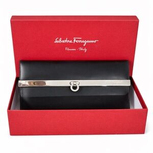 Salvatore Ferragamo Black Smooth Leather Continental Wallet W/ Box